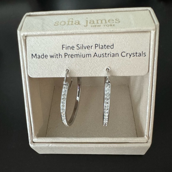 Sofia James Jewelry - Sofia James Austrian crystal silver plated hoops. New in box.